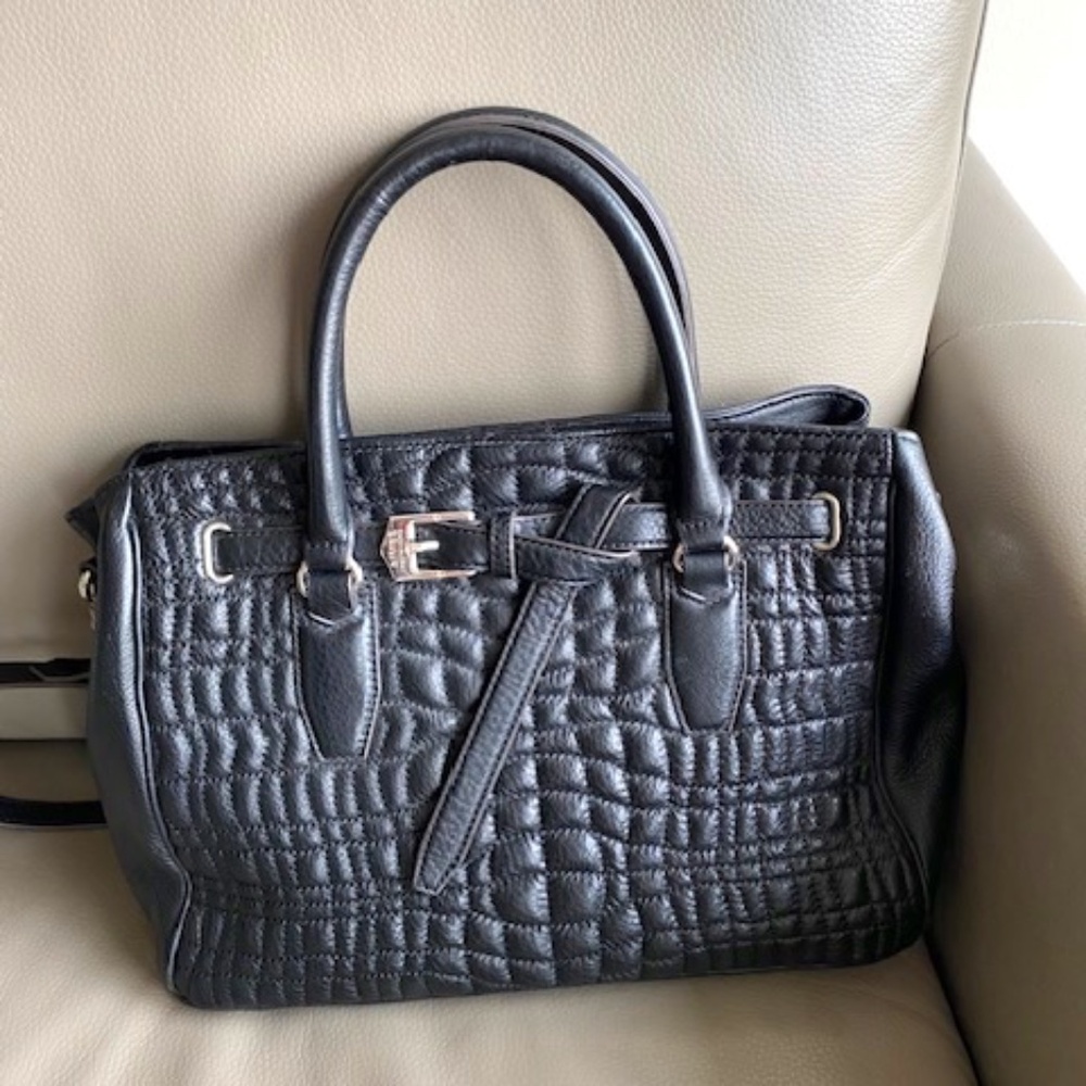 Aimee Kestenberg Designer Women's black leather satchel bag with quilted front